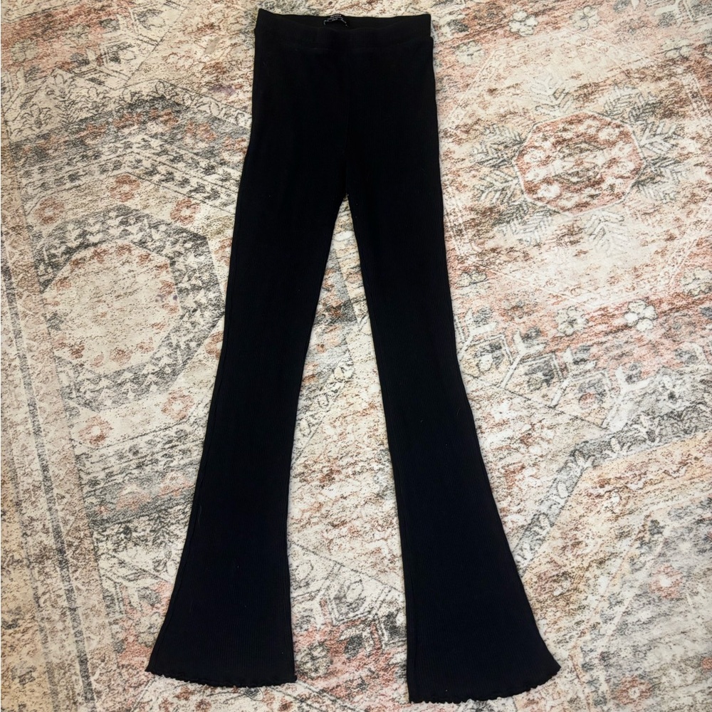 Bershka Black Ribbed Flare Pants Women’s M Y2K Stretch Boho Bell Bottom